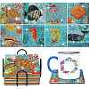 DIY Marine Animal Theme Diamond Painting Square Wood Cup Mat Kits DIY-H163-05-1