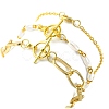 3Pcs 3 Style Aluminium Paperclip & Brass Curb & Imitation Pearl Acrylic Beaded Link Chain Bracelets Set BJEW-FS0001-08-3