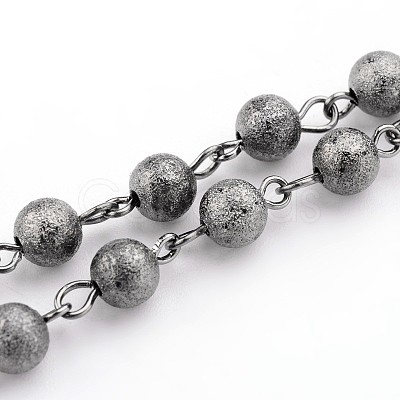 Brass Textured Beads Handmade Chains AJEW-JB00139-01-1