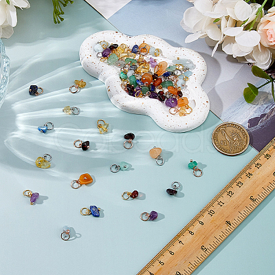 84Pcs 21 Styles Natural Garnet & Red Aventurine & Aquamarine & Citrine & Green Aventurine & Lapis Lazuli & Amethyst Chip Charms PALLOY-FH00142-1