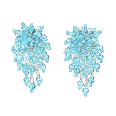 Glass Seed Braided Beaded Flower Stud Earrings EJEW-MZ00736-1