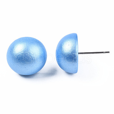 Painted Half Round Schima Wood Earrings for Girl Women EJEW-T017-02B-1