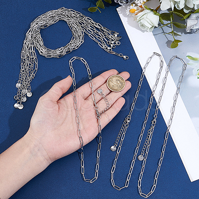 12Pcs 4MM 304 Stainless Steel Paperclip Chain Necklaces NJEW-NB0001-38A-1