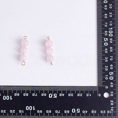 10Pcs Triple Natural Rose Quartz Round Beaded Connector Charms PALLOY-SW00003-07-1
