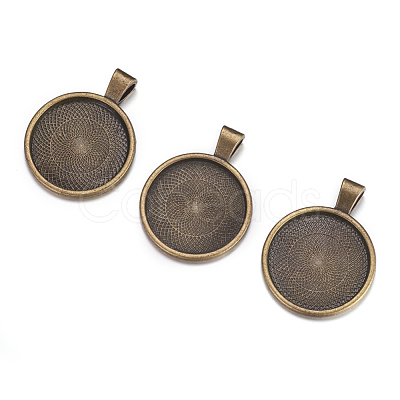 Flat Round Alloy Pendant Cabochon Settings PALLOY-A15654-AB-1
