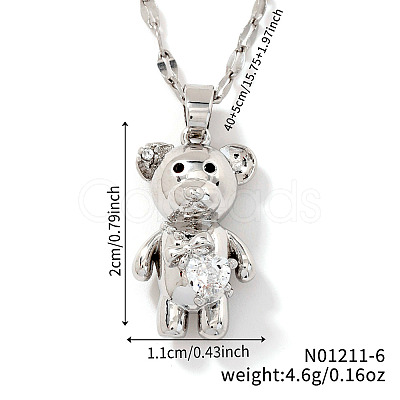 Brass Pave Cubic Zirconia Cute Bear Pendant Necklaces for Women ZL7523-6-1