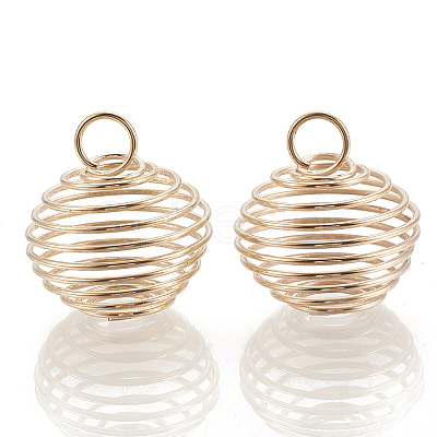 Hollow Lantern Iron Wire Bead Cage Pendants X-IFIN-N001-02KC-1
