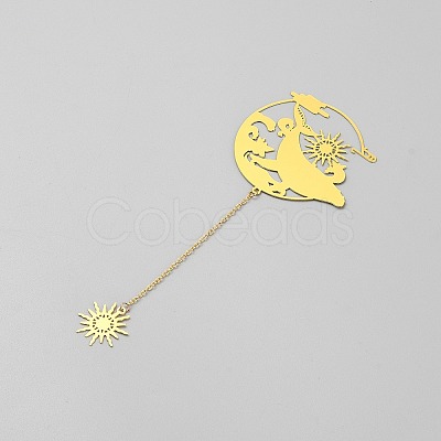 Chinese Style Brass Whale Sun Charms Bookmarks with Chain AJEW-Z042-01G-1