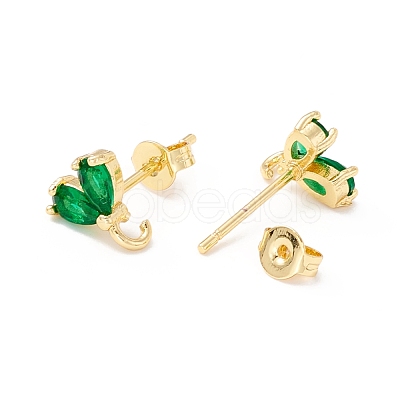 Rack Plating Brass Cubic Zirconia Stud Earrings Findings MAK-I684-10G-01-RS-1