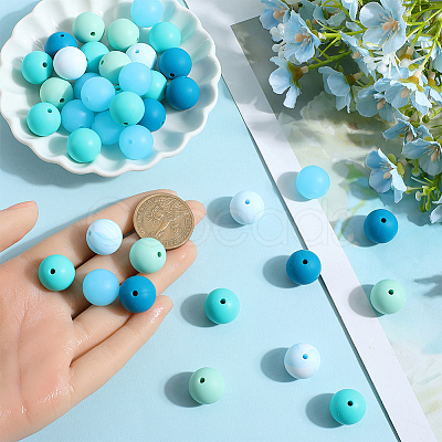 60Pcs 2 Styles Round Silicone Focal Beads with Fluorescence Acrylic Beads SIL-SP0001-01B-1