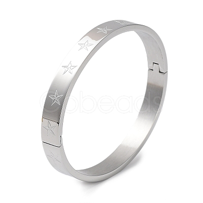 Non-Tarnish 304 Stainless Steel Grooved Star Bangles BJEW-F464-14P-1