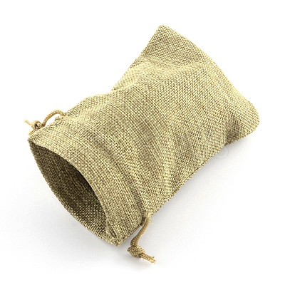 Polyester Imitation Burlap Packing Pouches Drawstring Bags X-ABAG-R005-18x13-01-1