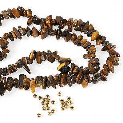 1 Strand Natural Tiger Eye Chip Beads Strands G-TAD0001-06-1