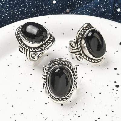 Natural Obsidian Adjustable Rings RJEW-I108-01AS-17-1