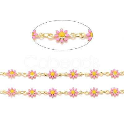 Brass Daisy Flower & Oval Link Chains CHC-I035-13G-10-1