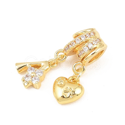 Alphabet Brass Micro Pave Clear Cubic Zirconia Pendants KK-Z151-20G-1