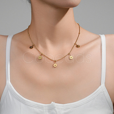 Daisy Flower 304 Stainless Steel Chain Necklaces FS-WGEC3D7-05-1