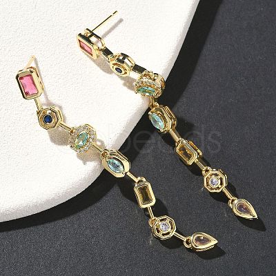 Rectangle with Teardrop Brass Micro Pave Cubic Zirconia Dangle Stud Earrings EJEW-G452-10G-1