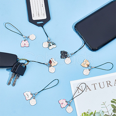 Cat & Paw Print Alloy Enamel Mobile Straps HJEW-AB00588-1