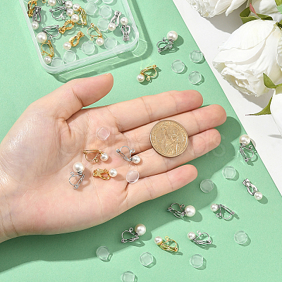 24Pcs 2 Styles 304 Stainless Steel Clip-on Earring Findings with Imitation Pearl Plastic Beaded STAS-SC0010-46C-1