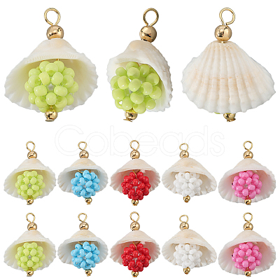 20Pcs 5 Colors Clam Shell & Glass Seed Beaded Pendants FIND-BBC0004-23-1