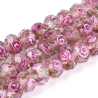 Handmade Gold Sand Lampwork Beads Strands LAMP-R141-8mm-11-1