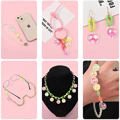 40Pcs Printed Transparent Acrylic Beads MACR-YW0004-65-1