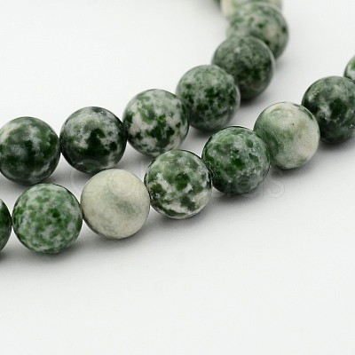 Natural Green Spot Jasper Round Bead Strands G-P070-45-6mm-1