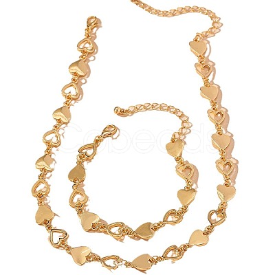 Zinc Alloy Heart Link Chain Necklaces & Bracelets Sets FS-WGBB3CC-01-1