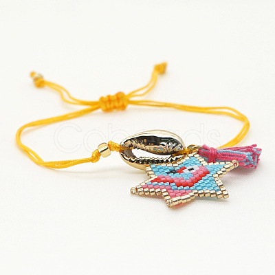 Bohemian Ethnic Style Geometric Miyuki Beaded Star with Flamingo Charm Adjustable Braided Bracelets for Women ZA1517-1