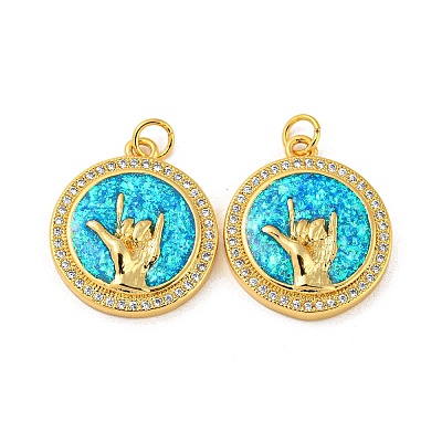 Brass Micro Pave Cubic Zirconia with Synthetic Opal Pendants KK-D096-05A-03-1