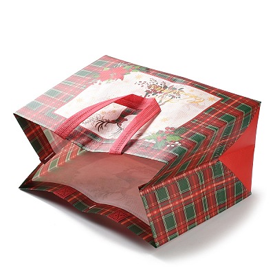 Christmas Theme Tartan Non-woven Fabric Gift Tote Bags with Handle ABAG-G017-01C-1
