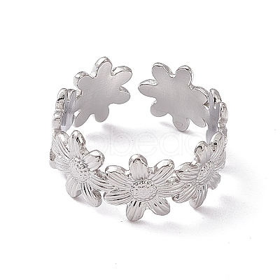 Non-Tarnish 304 Stainless Steel Ring Flower Wrap Open Cuff Ring for Women RJEW-C045-17P-1