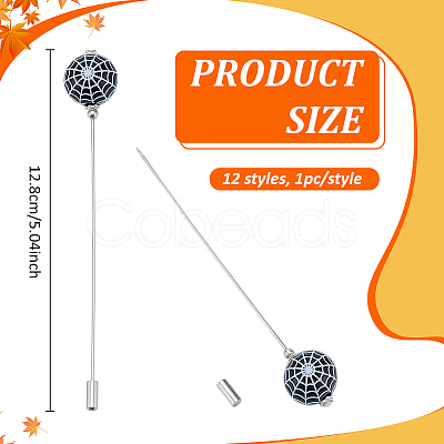 12Pcs Halloween Theme Brass Brooch JEWB-BC00010-1