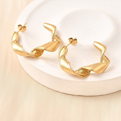 304 Stainless Steel Twist C-Shaped Stud Earrings EJEW-A139-01G-1