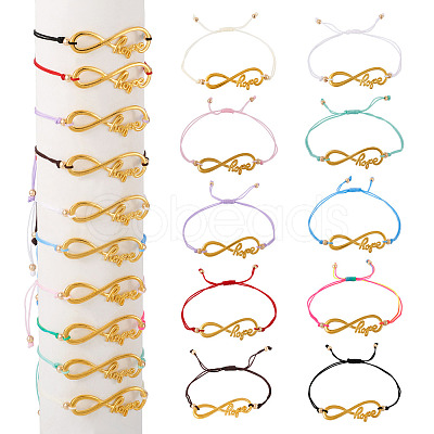 10Pcs 10 Color Alloy Infinity with Hope Link Bracelets Set for Men Women BJEW-TAC0008-01-1