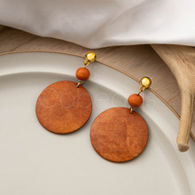 Wood & Brass Dangle Stud Earrings WGD57B9-06-1