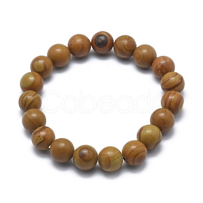 Natural Wood Lace Stone Bead Stretch Bracelets X-BJEW-K212-B-041-1