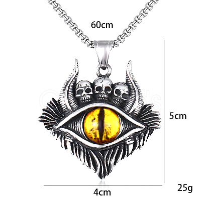 Evil Eye Skull Alloy Pave Glass Pendant 667 Stainless Steel Chain Necklaces for Men FS-WG7A50C-04-1