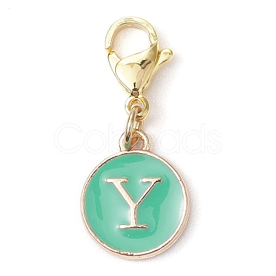 26Pcs Flat Round with Letter A~Z Alloy Enamel Pendant Decorations HJEW-JM02562-1
