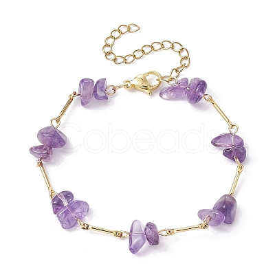 Natural & Synthetic Mixed Gemstone Chips Beaded Link Chain Bracelet BJEW-JB09972-1