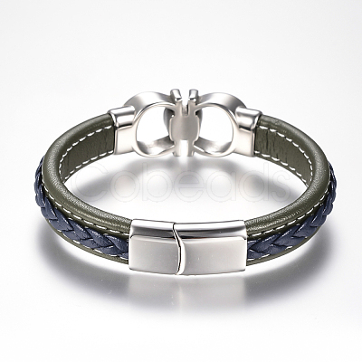 Men's Braided Leather Cord Bracelets BJEW-H559-15-1