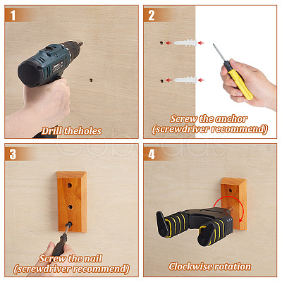4Pcs Wood with Iron Wall Mounted Guitar Hanger ODIS-AR0001-17-1