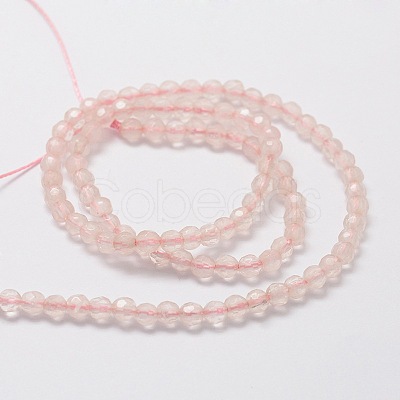 Faceted Round Natural Rose Quartz Bead Strands G-L437-12-4mm-1