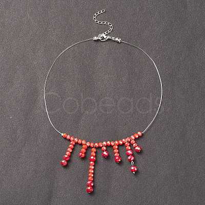 Glass Beaded Tassel Charms Chocker Necklace NJEW-TA00030-1