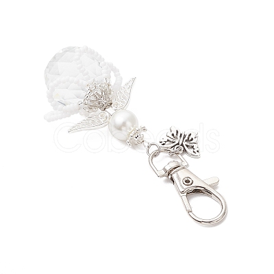 Flower Angel Glass Pearl & Glass Seed Pendant Decorations HJEW-MZ00239-01-1
