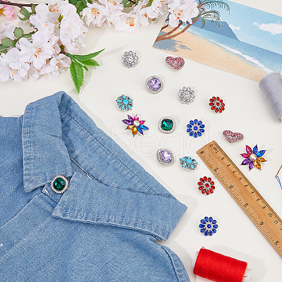 16Pcs 8 Styles Alloy Rhinestone Snap Buttons BUTT-FH0001-034-1
