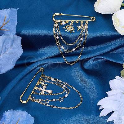 2Pcs 2 Styles Steel Brooches JEWB-BM0001-01G-1