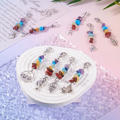 Chakra Gemstone Chip Pendant Decorations HJEW-TAC0027-1