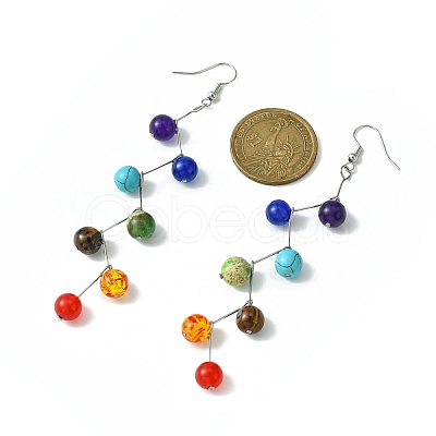 Natural & Synthetic Mixed Gemstone Round Beads Dangle Earrings EJEW-JE05377-1